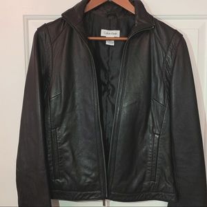 Authentic CALVIN KLEIN Black Leather Biker Jacket